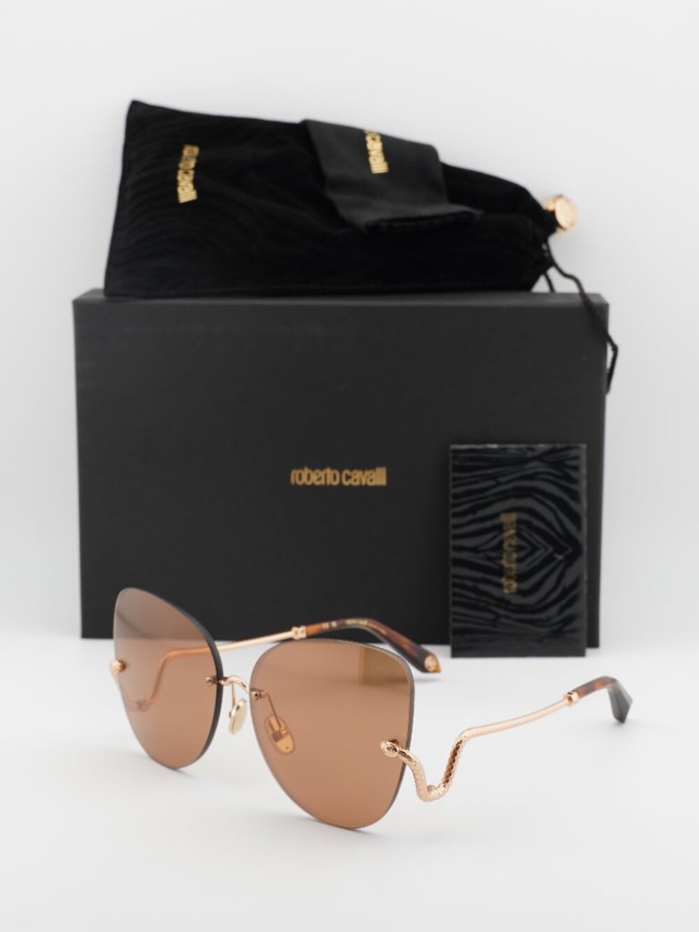 Roberto Cavalli SRC062 8FCX Butterfly Sunglasses - Gold / Brown